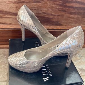 WHBM Silver Snakeskin Heels - Size 8.5